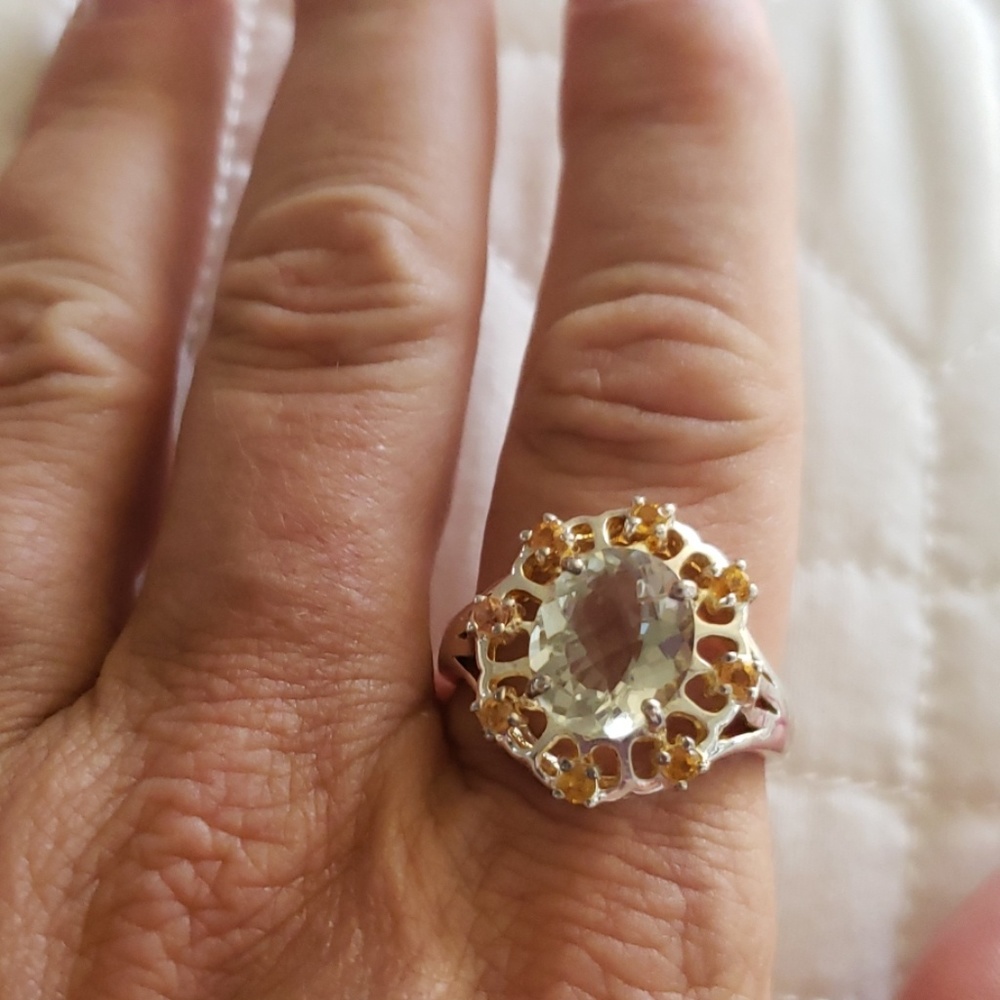 13 X 18 MM. Oval Lemon Yellow Quartz & Citrine Ring 925 Sterling Silver.